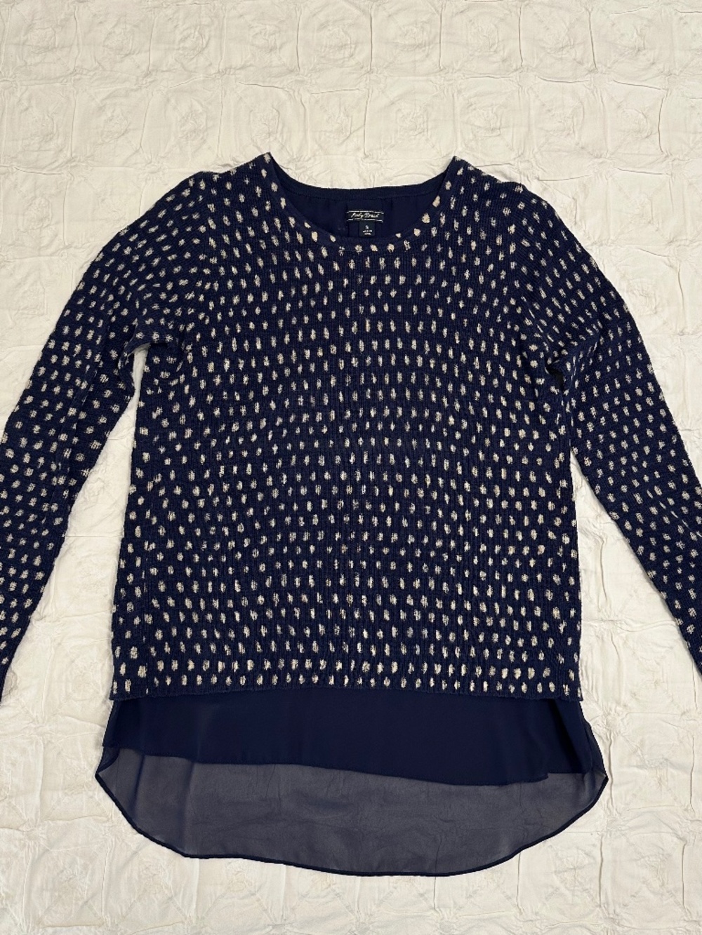Lucky Brand blue lightweight  sweater with sheer back opening, size S